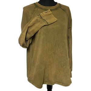 Bohemela Mustard Acid Washed Raglan Thumbhole Long Sleeve Tee N0557